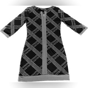 Ann Taylor Tunic Black & White Dress 3/4 sleeves Geometric Print Size M